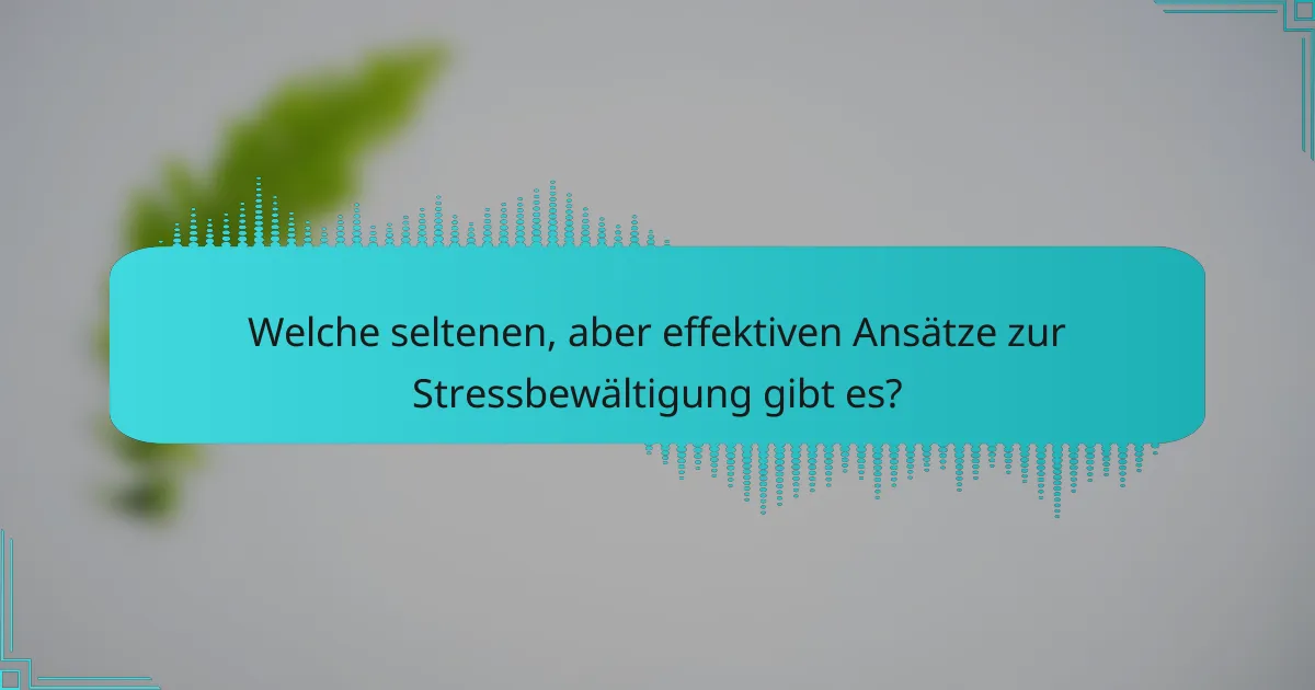 Welche seltenen, aber effektiven Ansätze zur Stressbewältigung gibt es?
